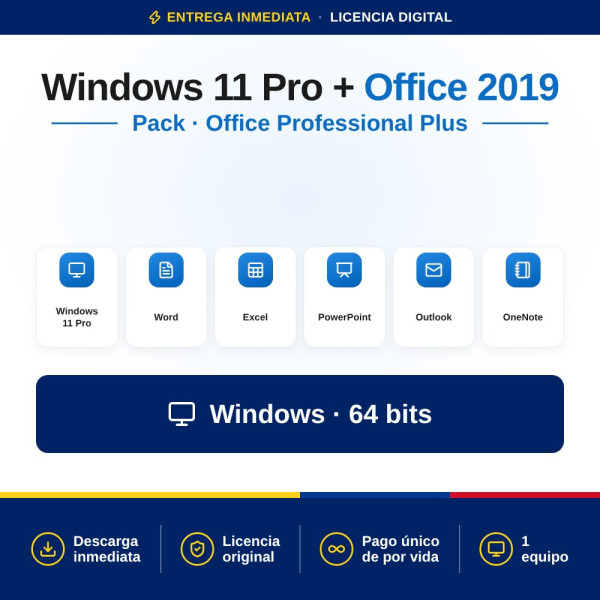 Licencia Windows 11 PRO + Office 2019 PRO PLUS para 1 PC | Colombia