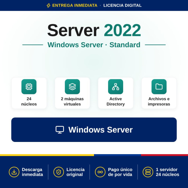 Licencia Microsoft Windows Server 2022 Standard a un precio único | Colombia