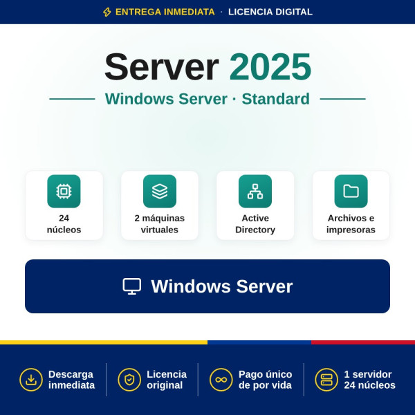 Licencia Microsoft Windows Server 2025 Standard a un Precio Único Colombia