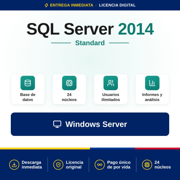 Licencia Microsoft SQL Server 2014 Standard - 16 cores - Usuarios Ilimitados | Colombia