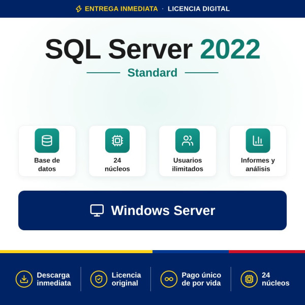 Licencia Microsoft SQL Server 2022 Standard - 24 cores - Usuarios Ilimitados