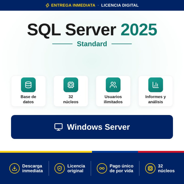Licencia Microsoft SQL Server 2025 Standard - 32 cores - Usuarios Ilimitados