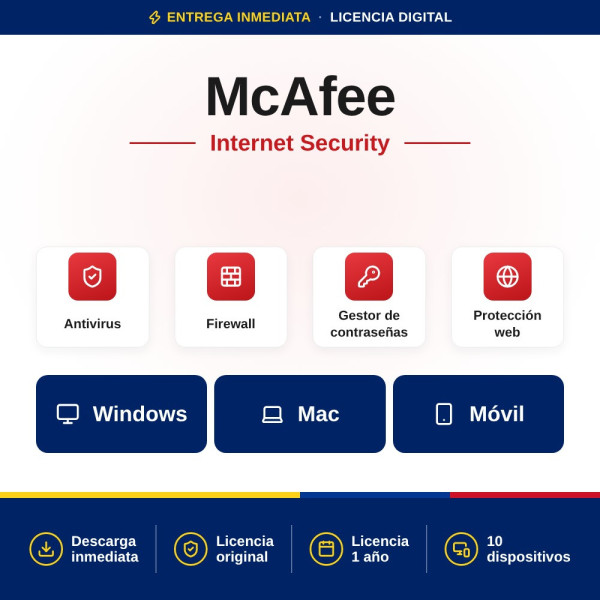 McAfee Internet Security - 10 dispositivos - 1 año por 12,23 € | Colombia