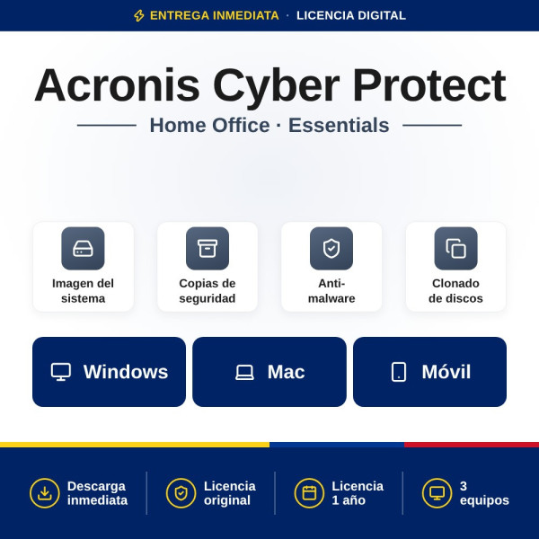 Acronis Cyber Protect Home Office Essentials - 1 Año para 3 PC/MAC | Colombia